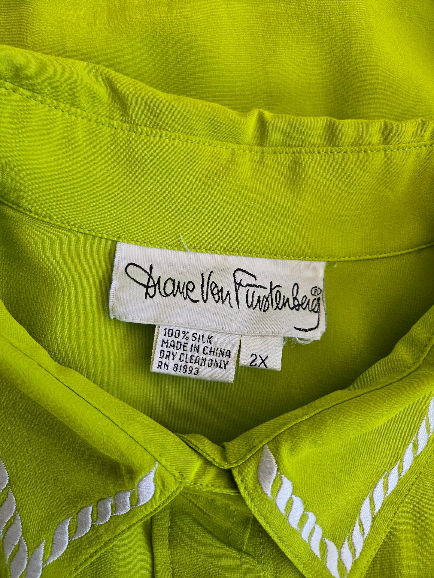 Diane Von Furstenberg Silk Lime Green Rope Top - 2XL