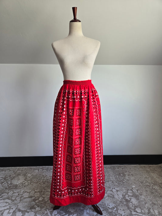 Vintage Hand Made Bandana Print Maxi Skirt - W30-40"
