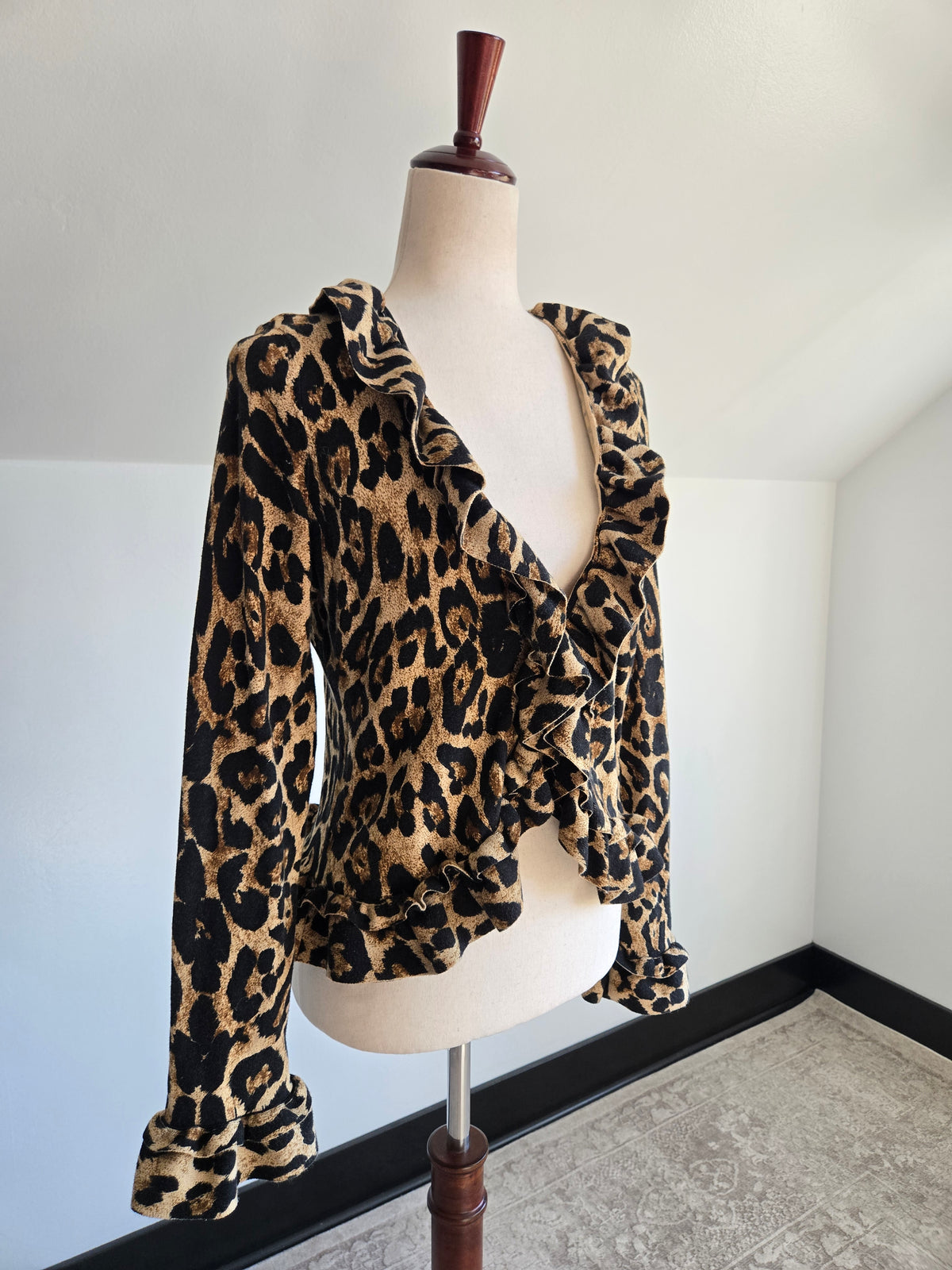INC Y2K Leopard Ruffled Cardigan - S/M