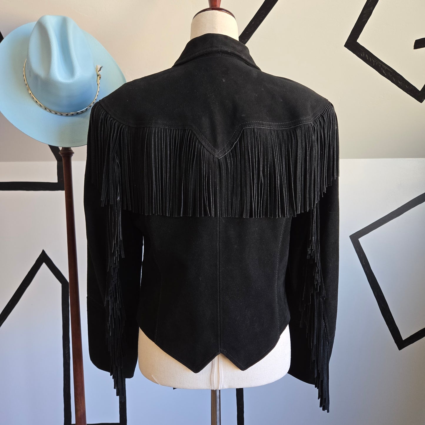 Pioneer Wear Vintage Black Genuine Suede Leather Western Fringe Jacket - medium