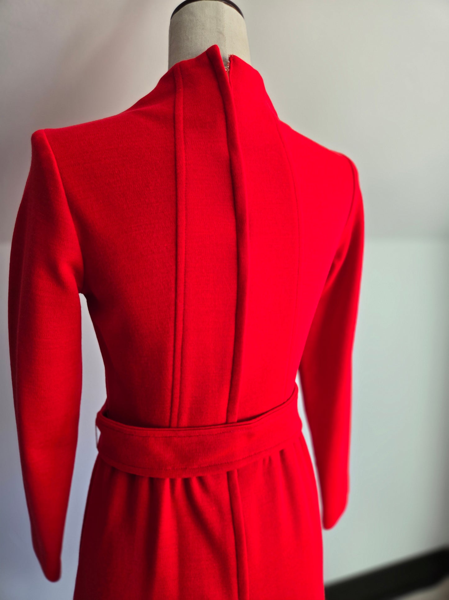 Vintage 1960s Red Dress with Buttoned Belt - S/M