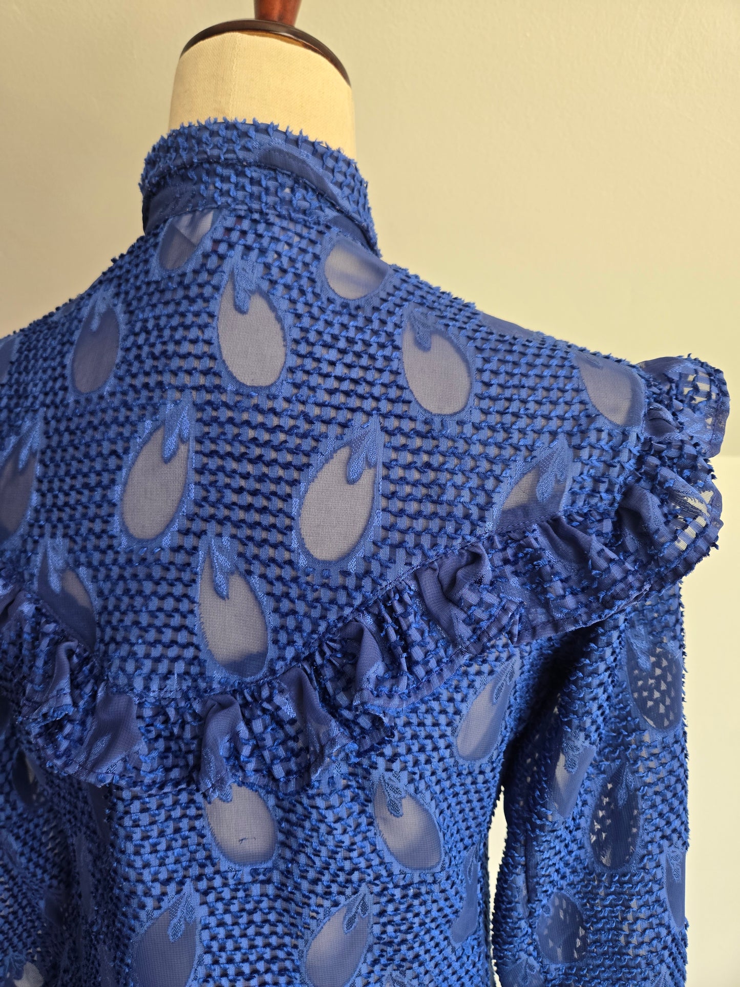 Miss Rodeo America Vintage Blue Shear Blouse with Ruffle - Small