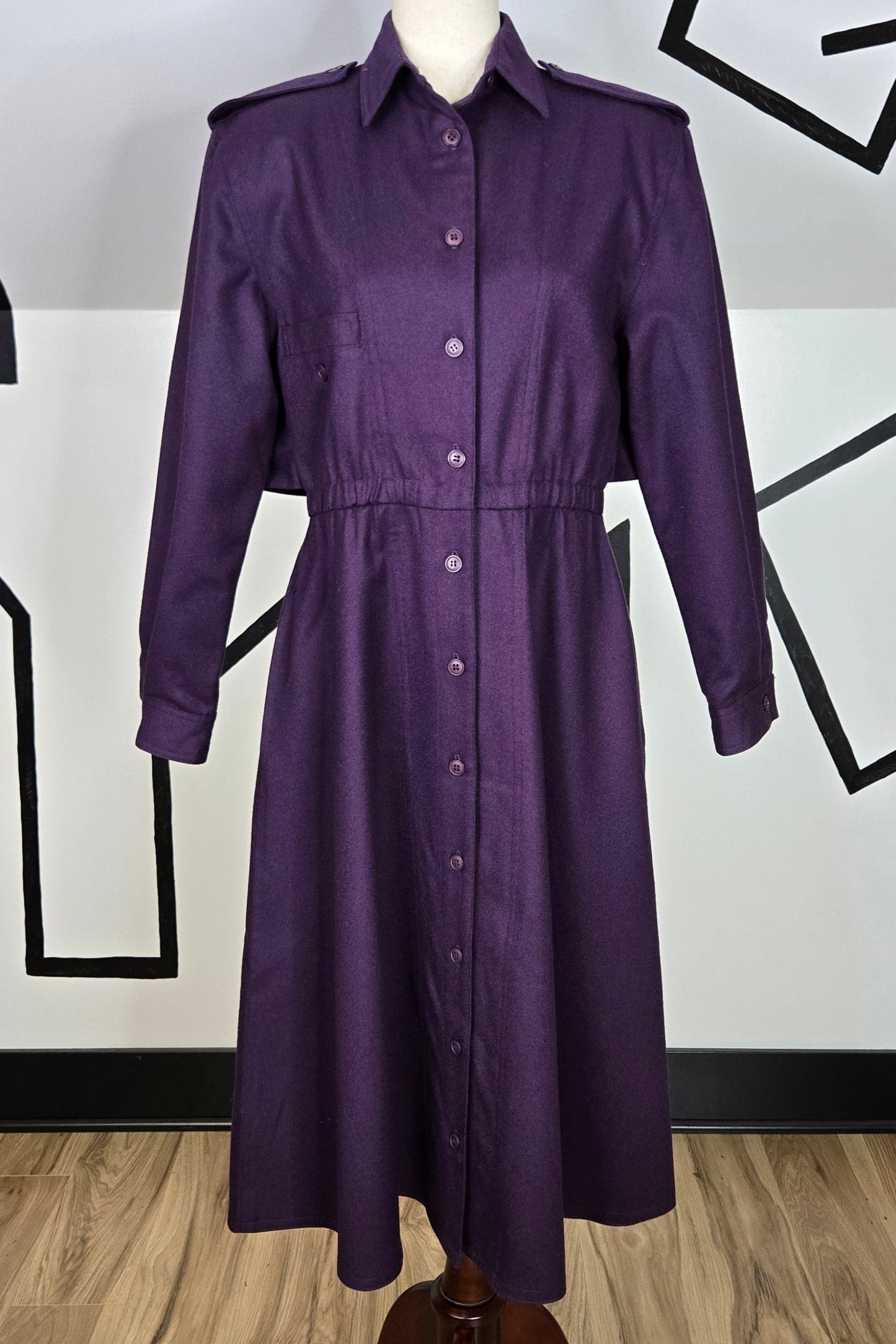 Harve Bernard Deep Purple Wool Trench Style Dress - small