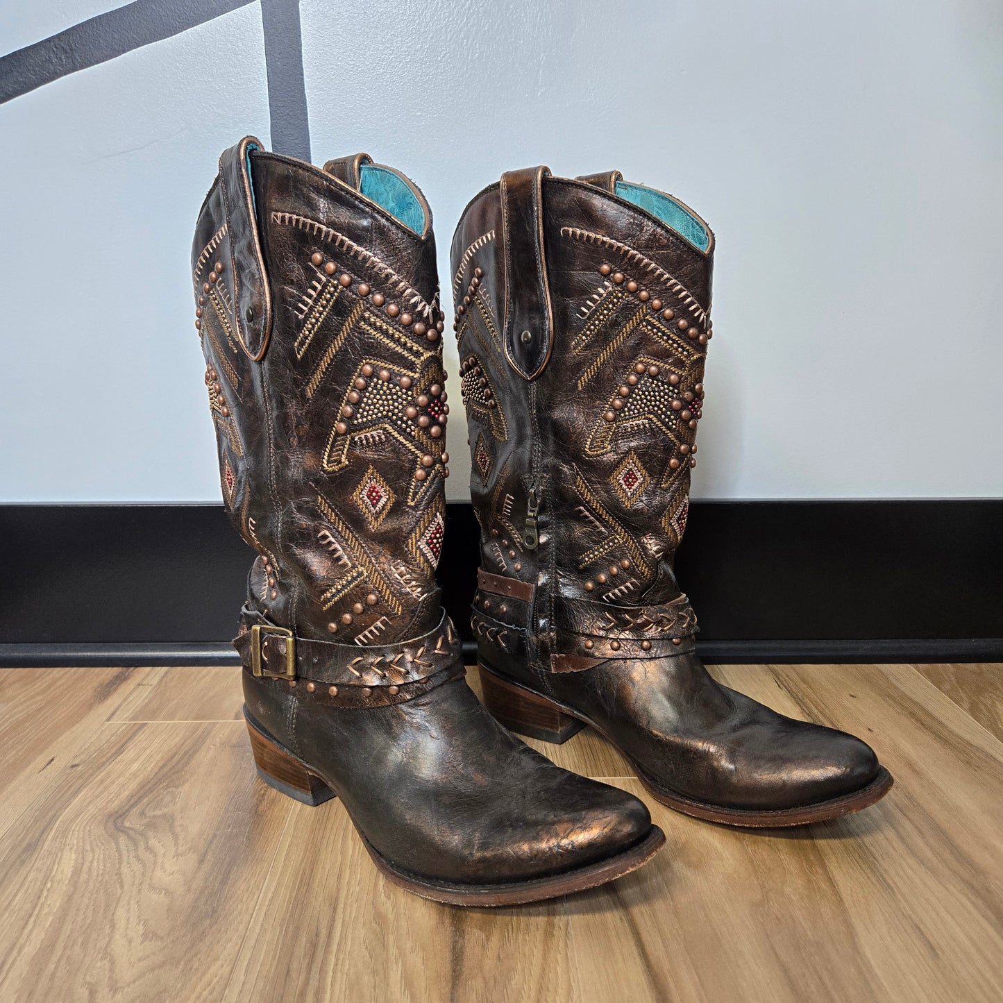 Corral Women's Copper/Red Studded Harness Western Boots