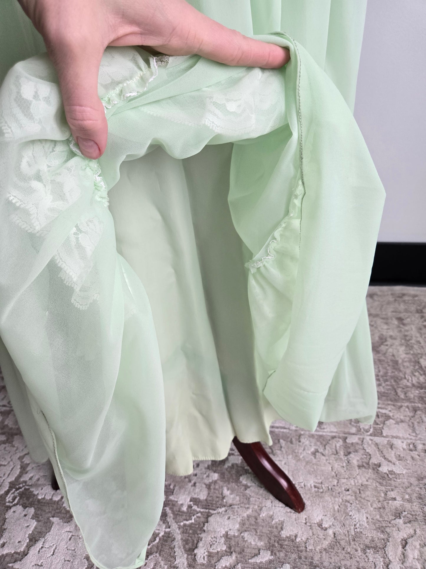 Vintage 1970s Union Made Lime Green Coquette Formal Dress - Small