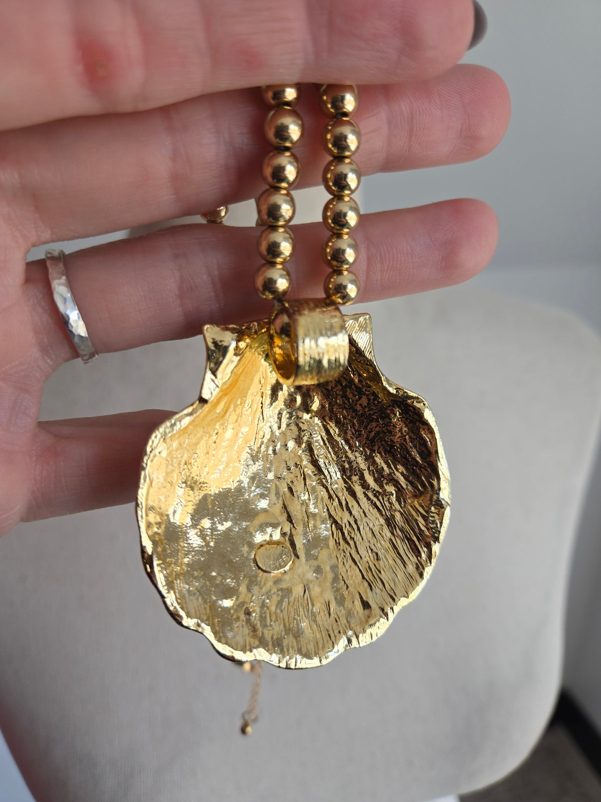 Gay Boyer Signed Vintage Gold Shell Necklace