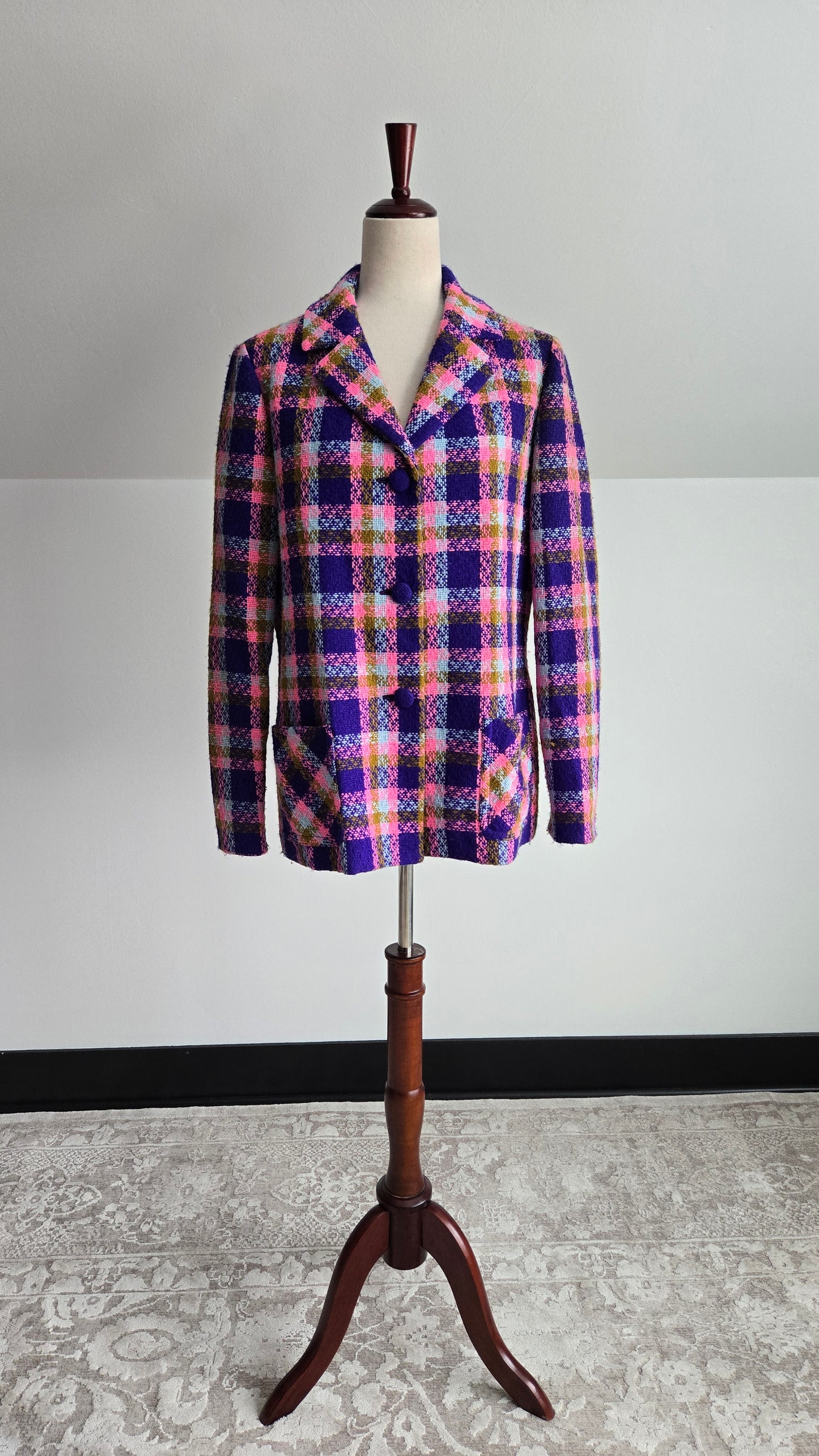 Vintage 70s Colorful Plaid Blazer/Jacket - medium/large
