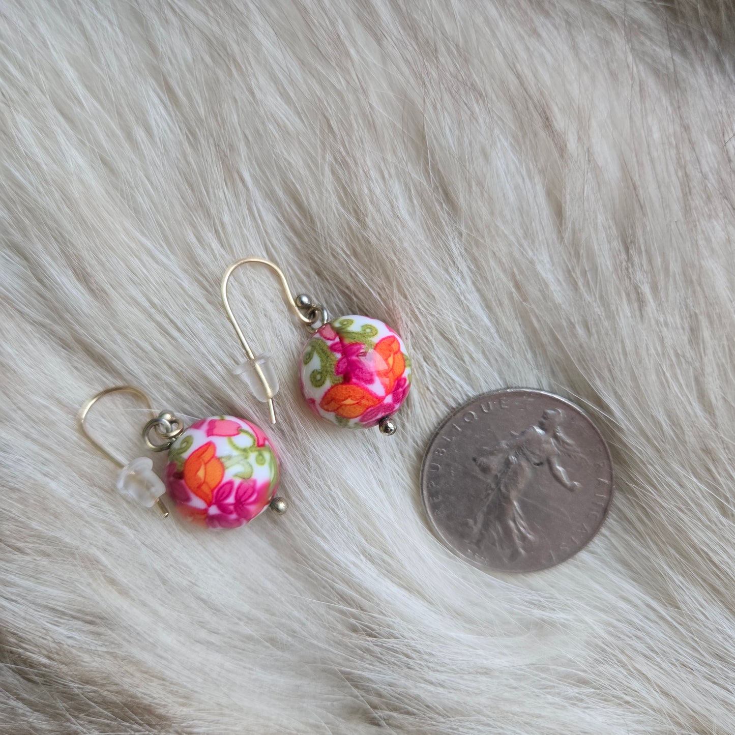 Floral Bead Drop Earrings - Pierced