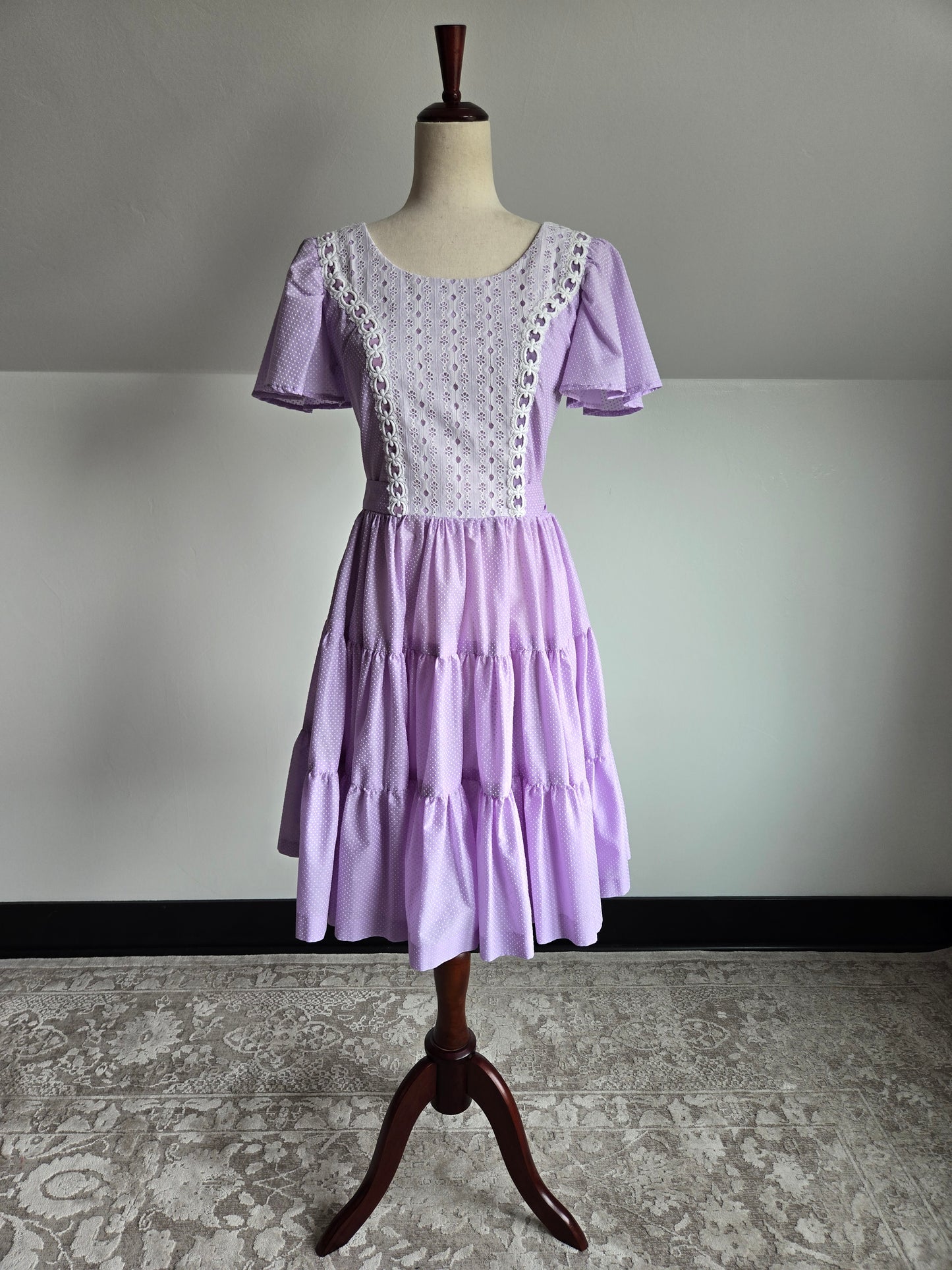 True Vintage 1950s Western Swing Dancing Dress Lavender and White - S/M
