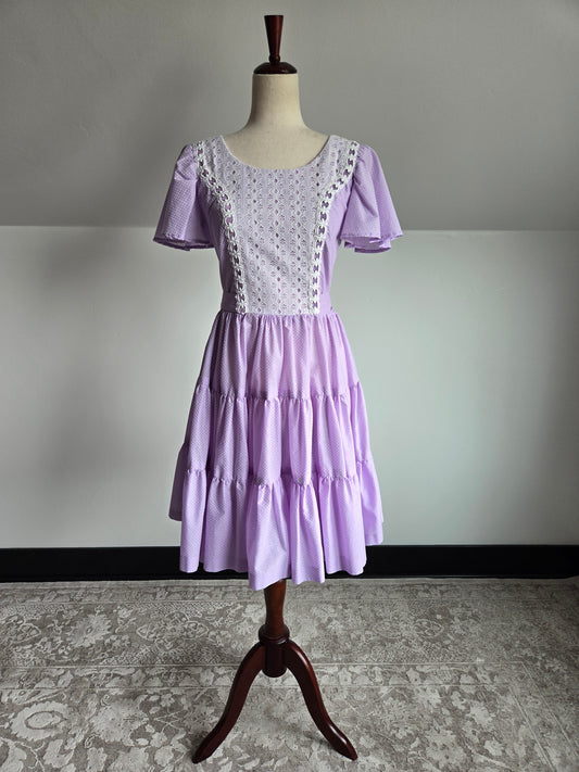 True Vintage 1950s Western Swing Dancing Dress Lavender and White - S/M