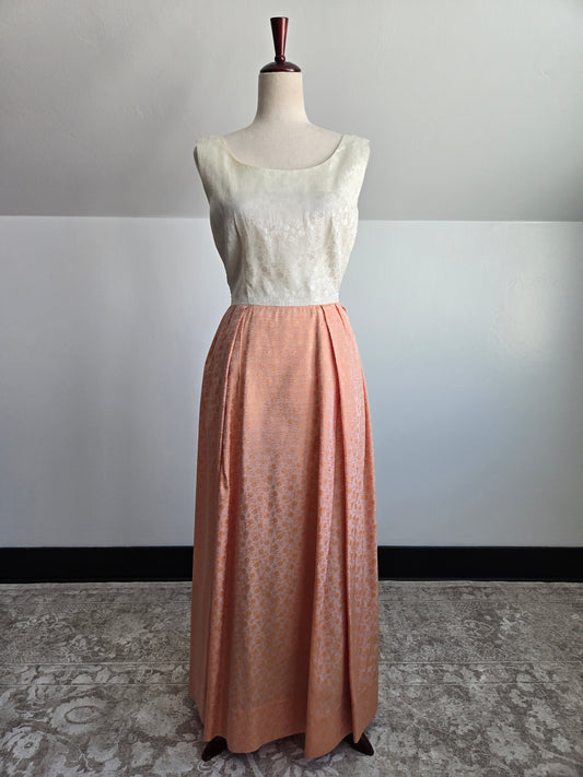 1950s Jacquard Floral Colorblock Maxi Dress - XS/S