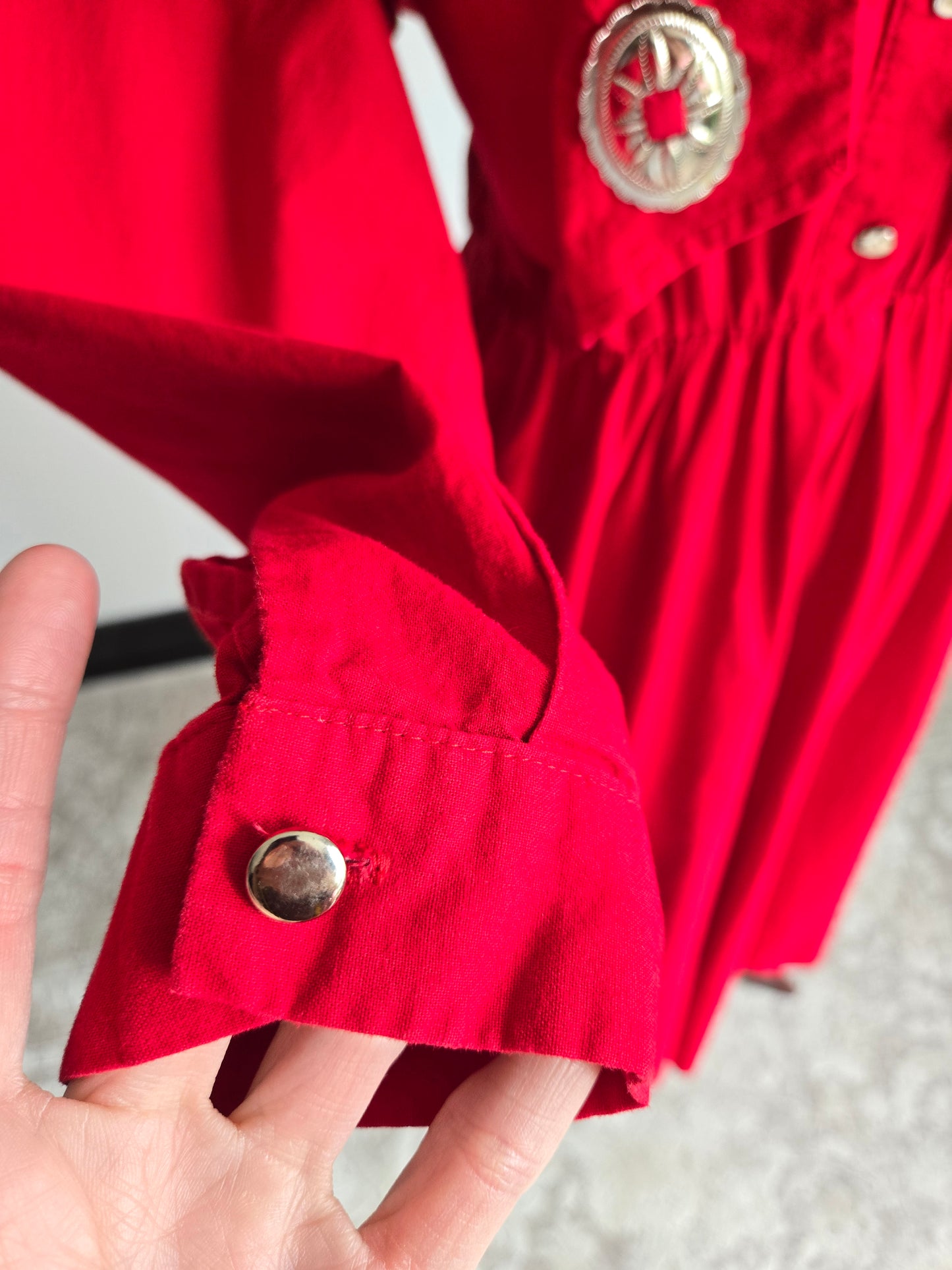 Sas'sa Vintage Red Western Dress with Silver Concho Details - S/M