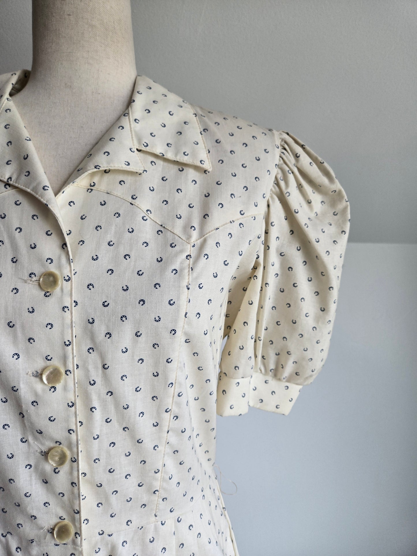 Trego's Westwear Vintage Cotton Dress with Horseshoe Print - Large