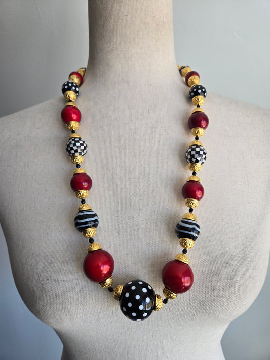 Chunky Checkers and Polka Dots Statement Necklace