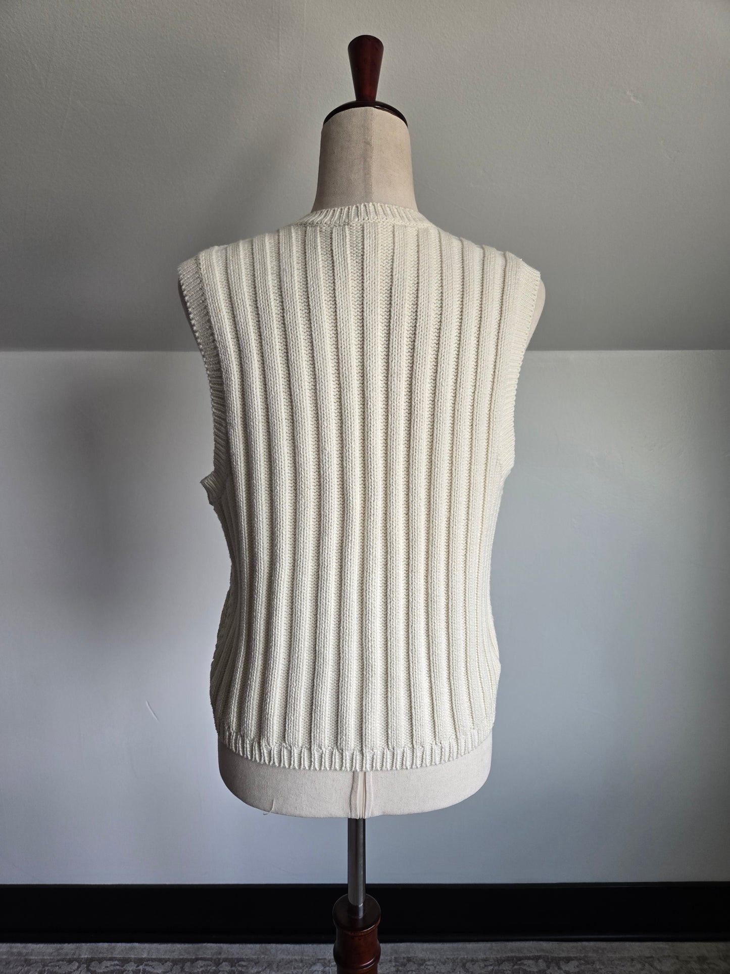 Vintage 90s Cotton Cable Knit Vest - Medium