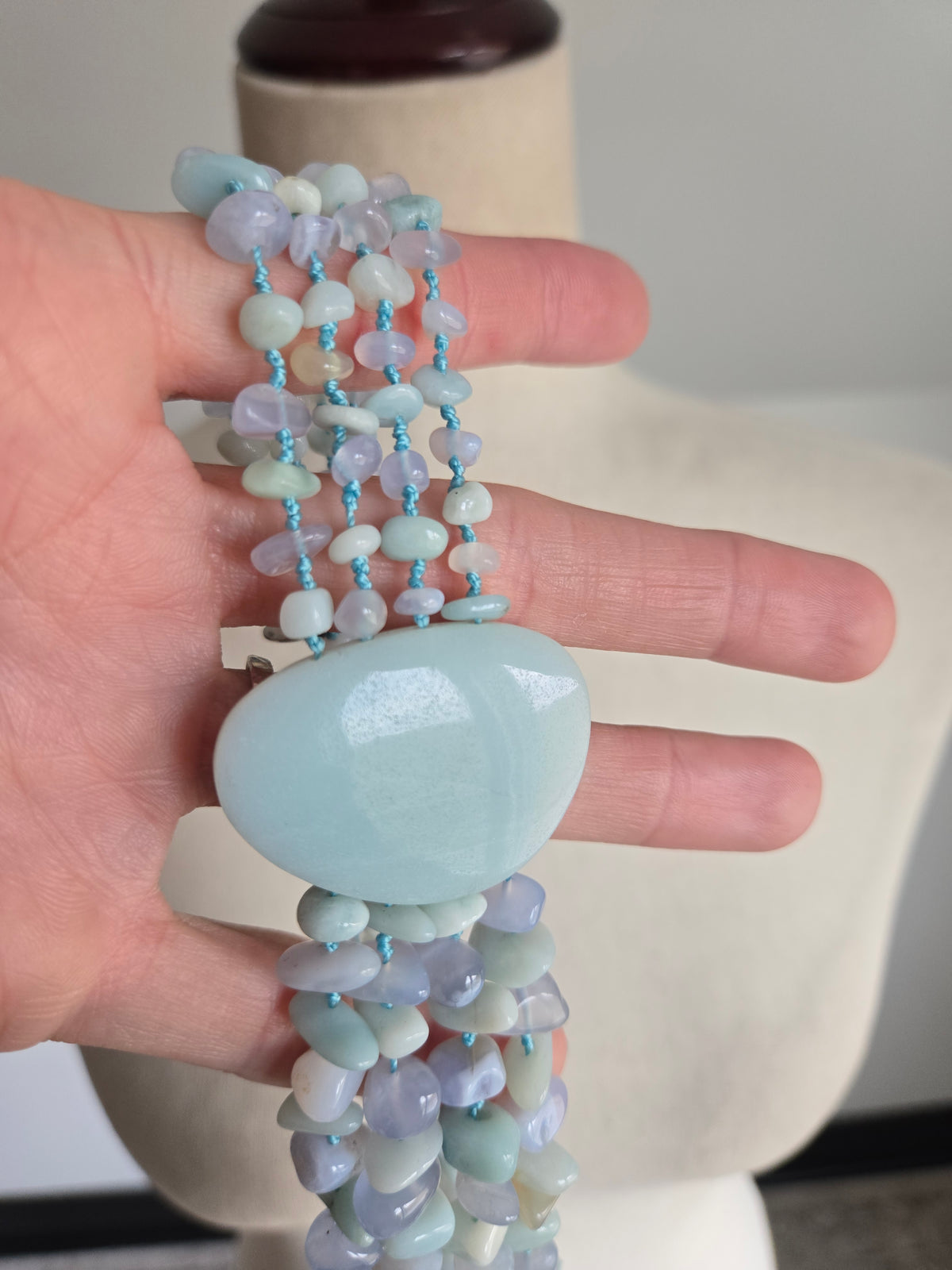 Sajen Signed Hand Knotted Amazonite Multi Strand Necklace