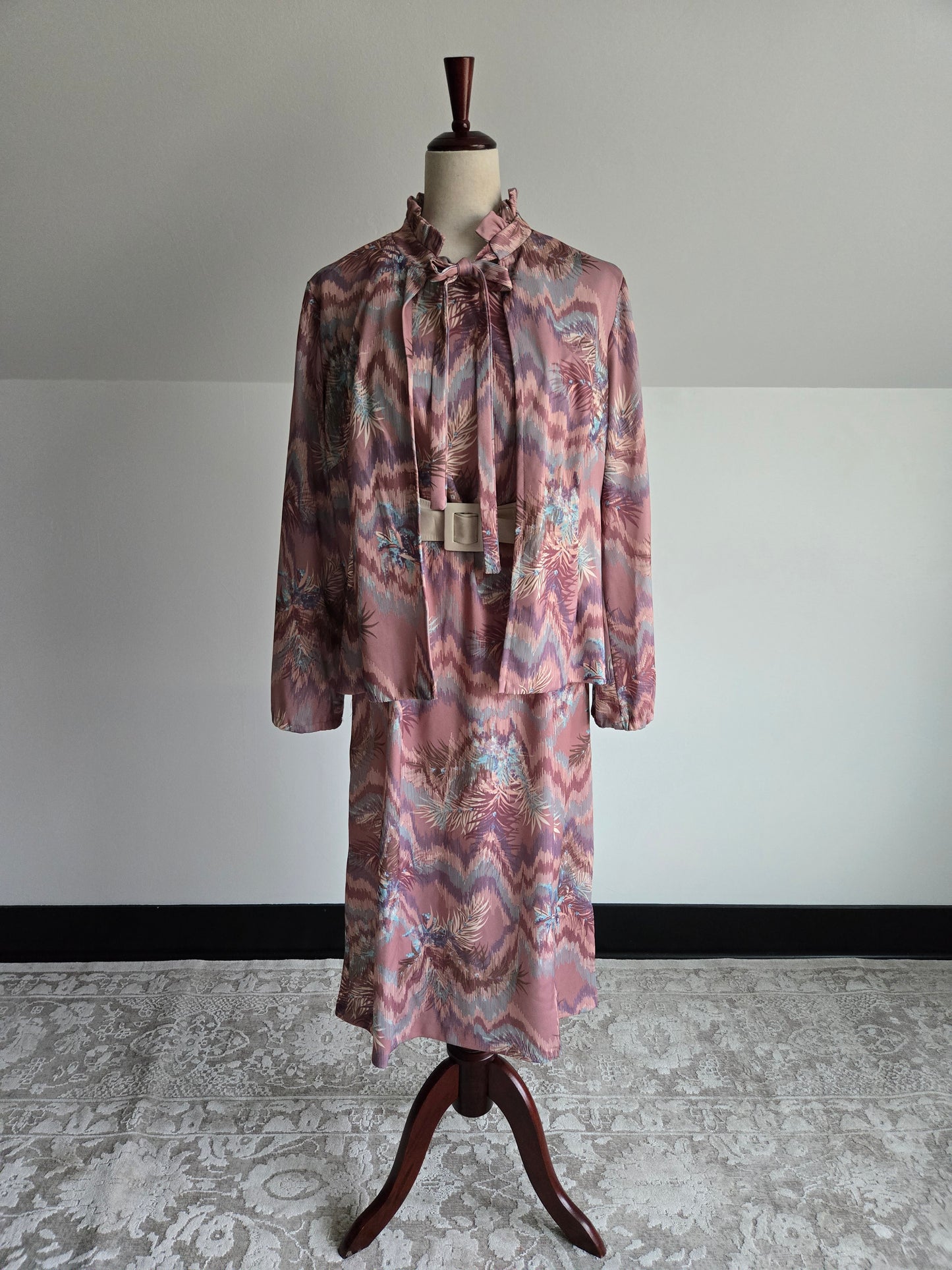 Vintage 70s Psychedelic Dress and Top Two Piece Set - Large