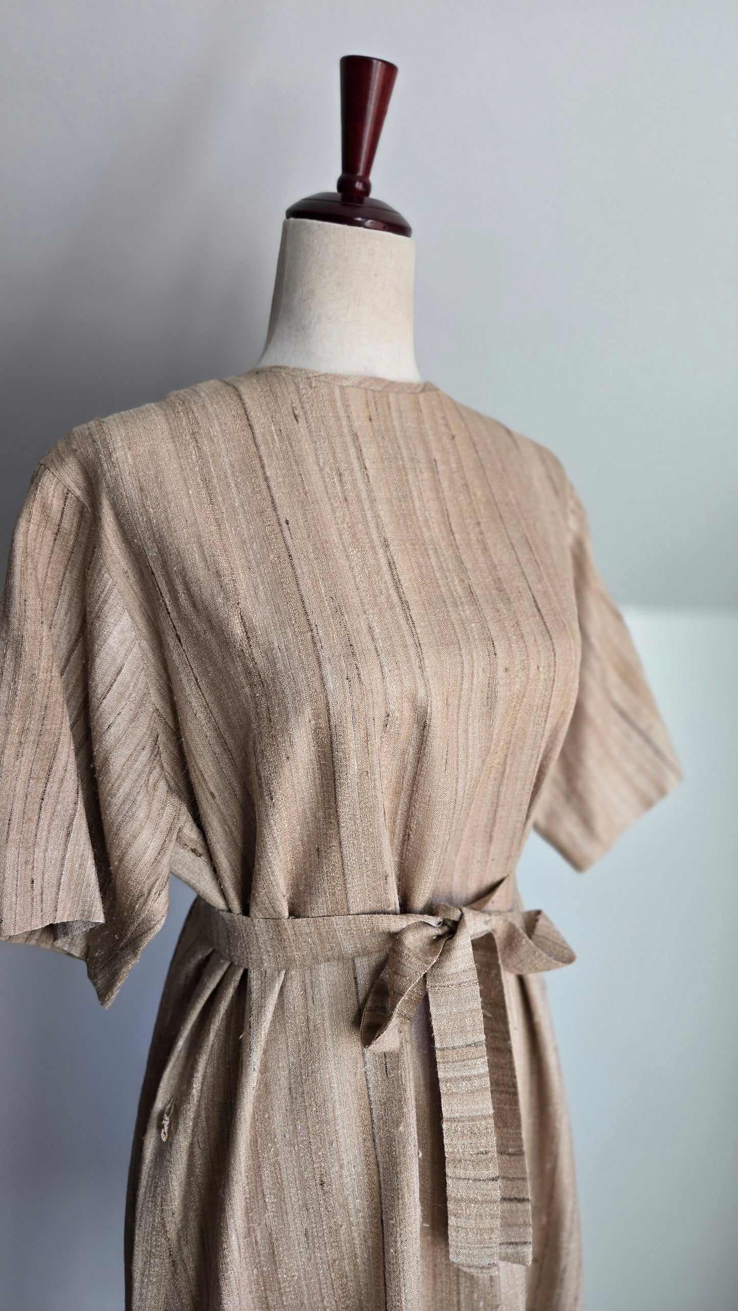 Vintage Raw Silk Tan Hand Made Dress - large