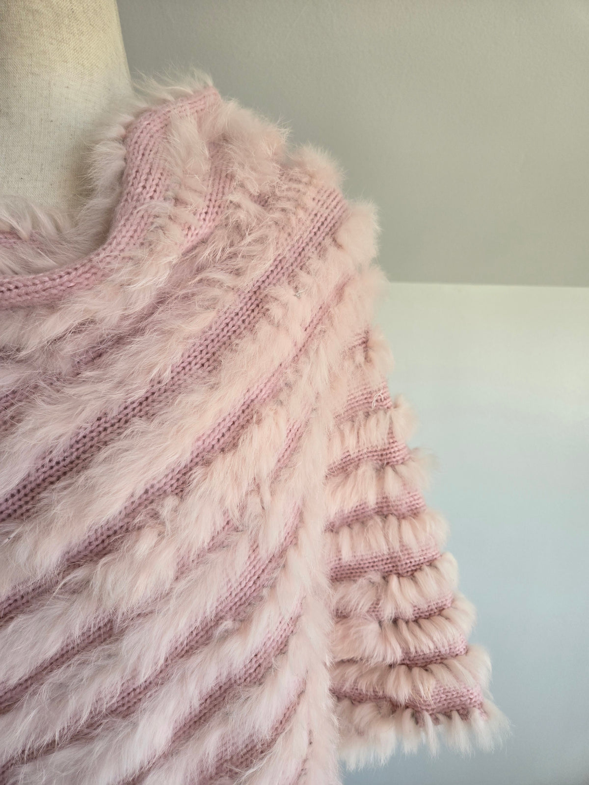 Y2K Mariposa Pink Rabbit Fur Poncho - OS