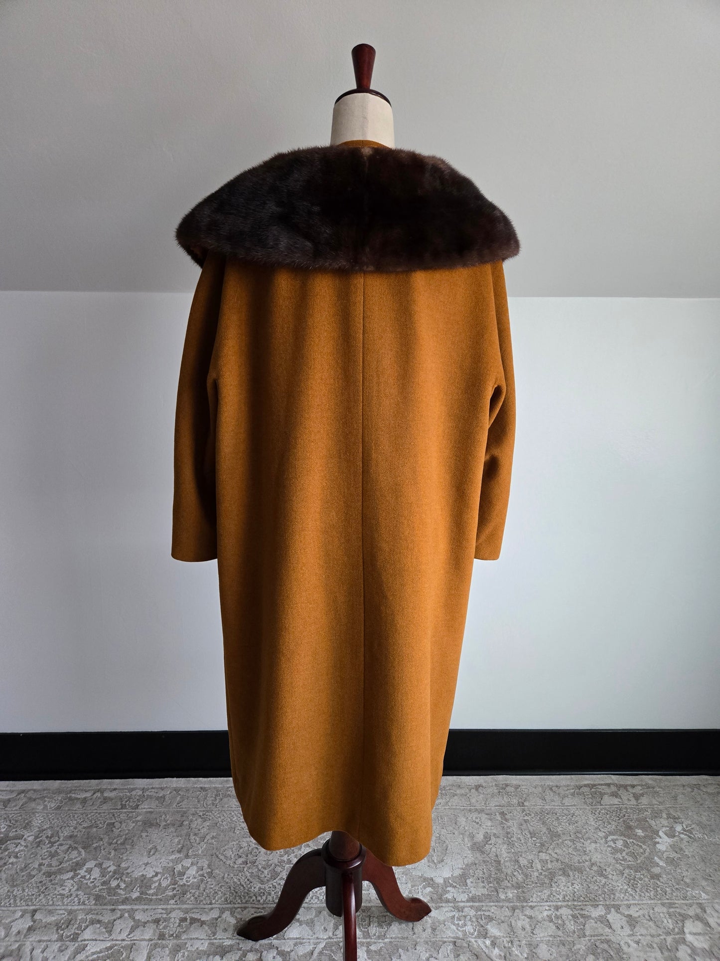 Vintage 1950s Rothmoor Wool Church Coat with Mink Fur Collar - XL/2XL