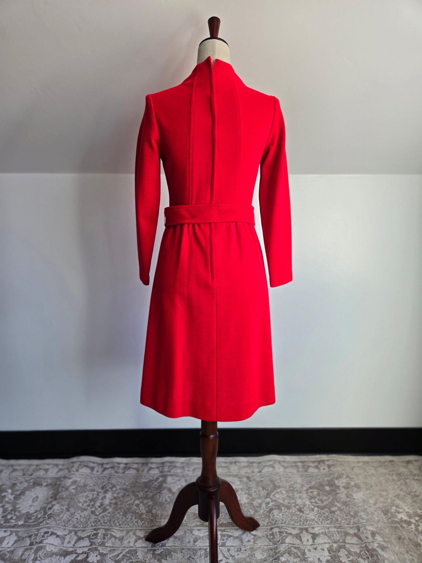 Vintage 1960s Red Dress with Buttoned Belt - S/M