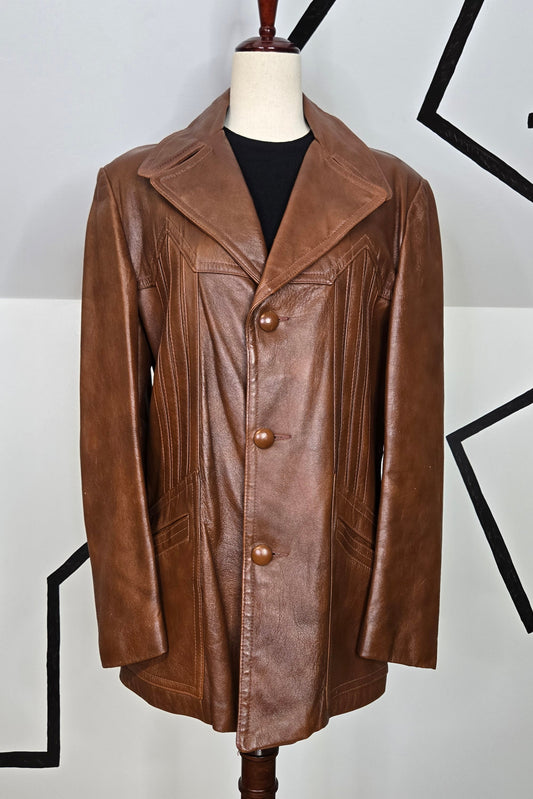 Vintage 70s Cabretta Glove Leather Western Jacket - Large