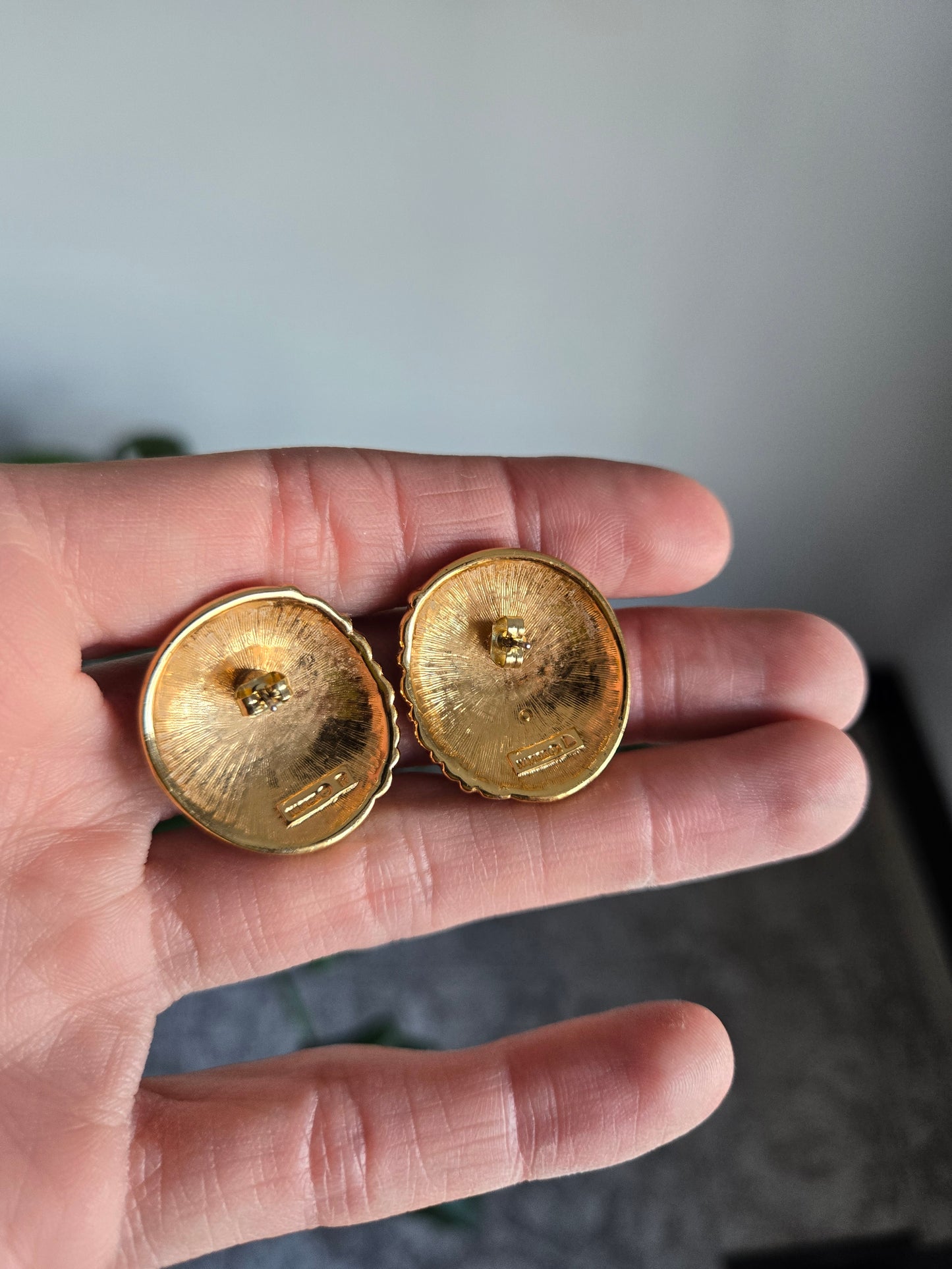 Napier Vintage Gold Tone Red Enamel Pierced Earrings
