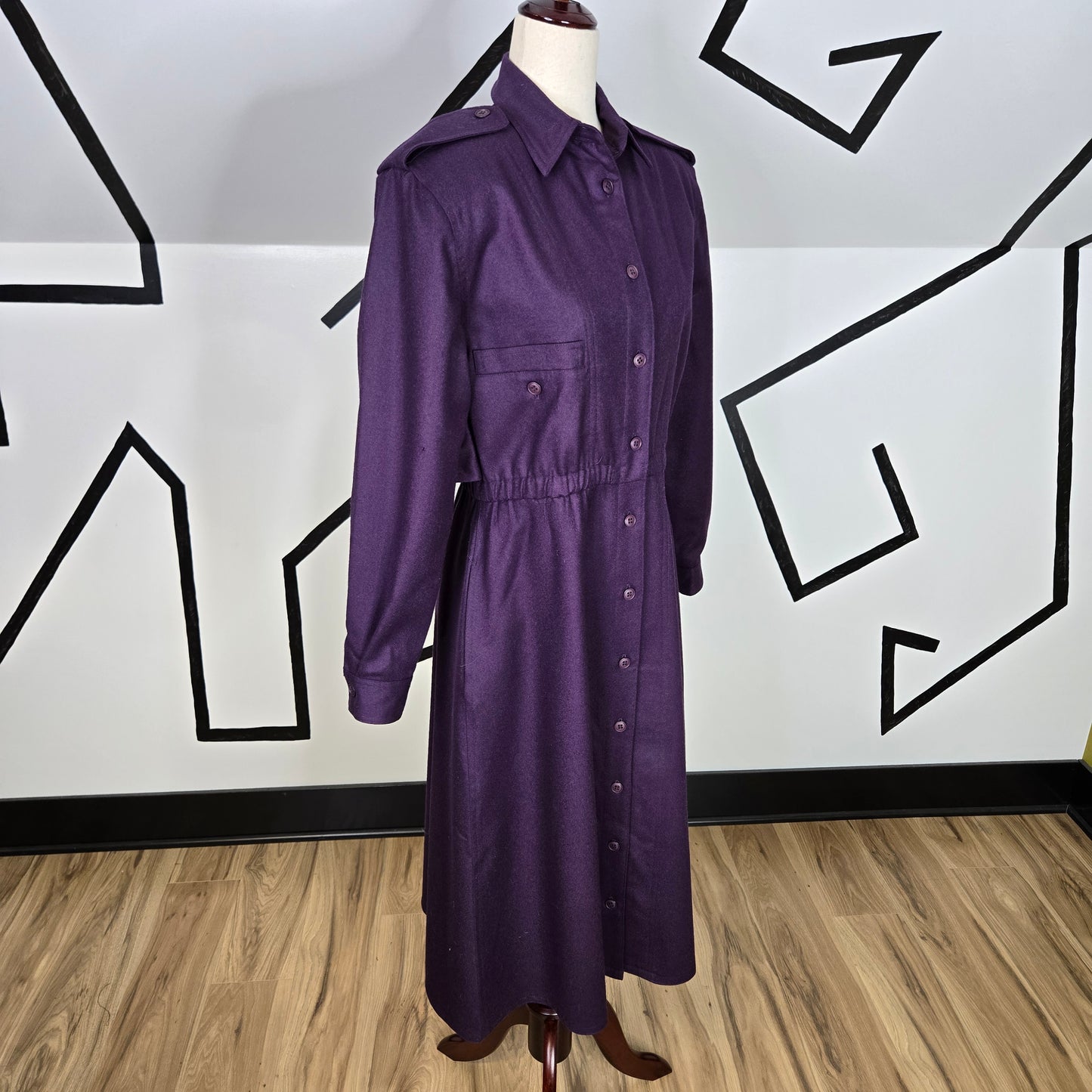 Harve Bernard Deep Purple Wool Trench Style Dress - small