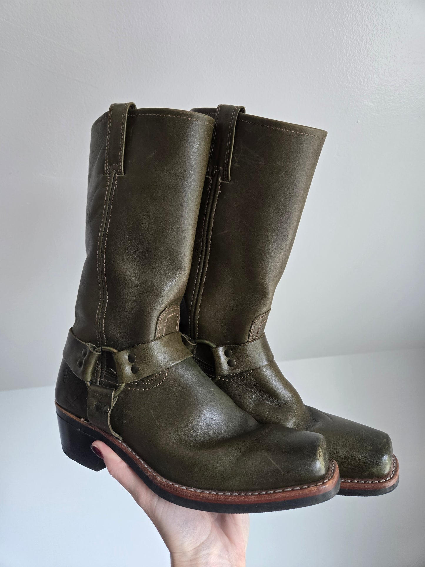 Frye Olive Green Leather Harness Boots - Size 10 (womens)