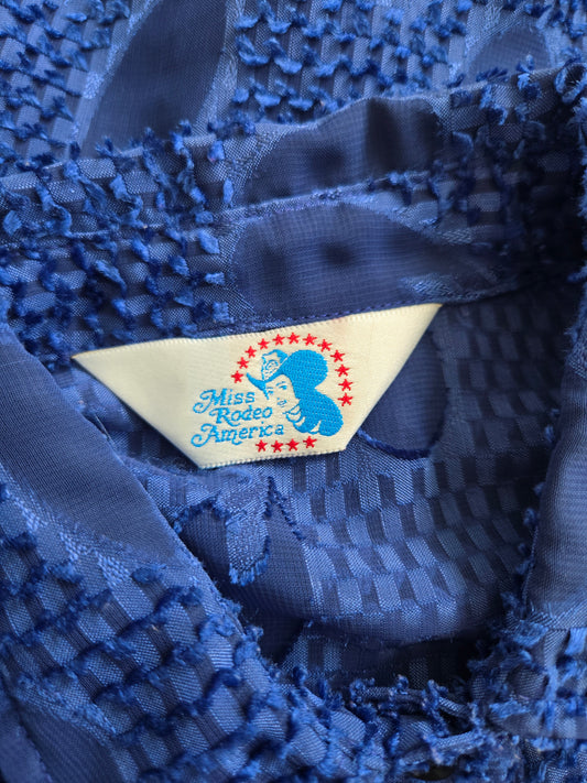 Miss Rodeo America Vintage Blue Shear Blouse with Ruffle - Small