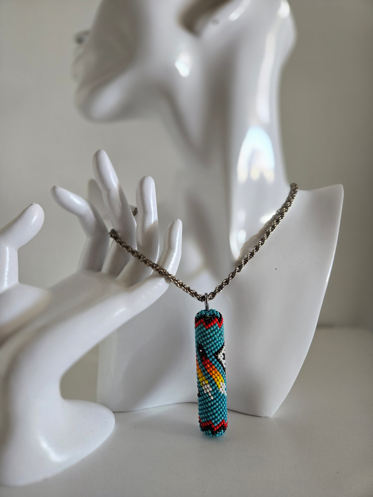 Native American Hand Beaded Pendant Necklace