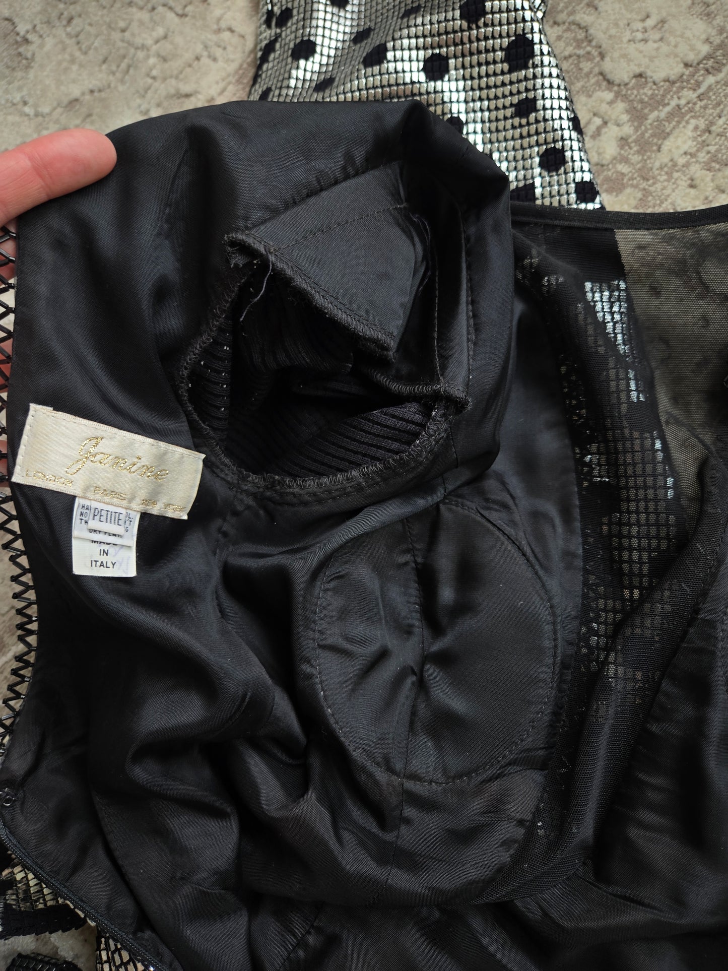 Miss Kansas Estate Black and Silver Janine Asymmetric Hem Dress Made in Italy - XS/S