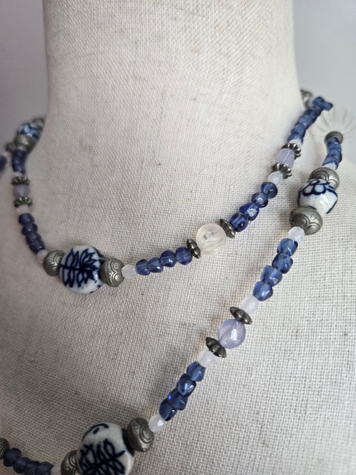 Blue Porcelain Bead Necklace