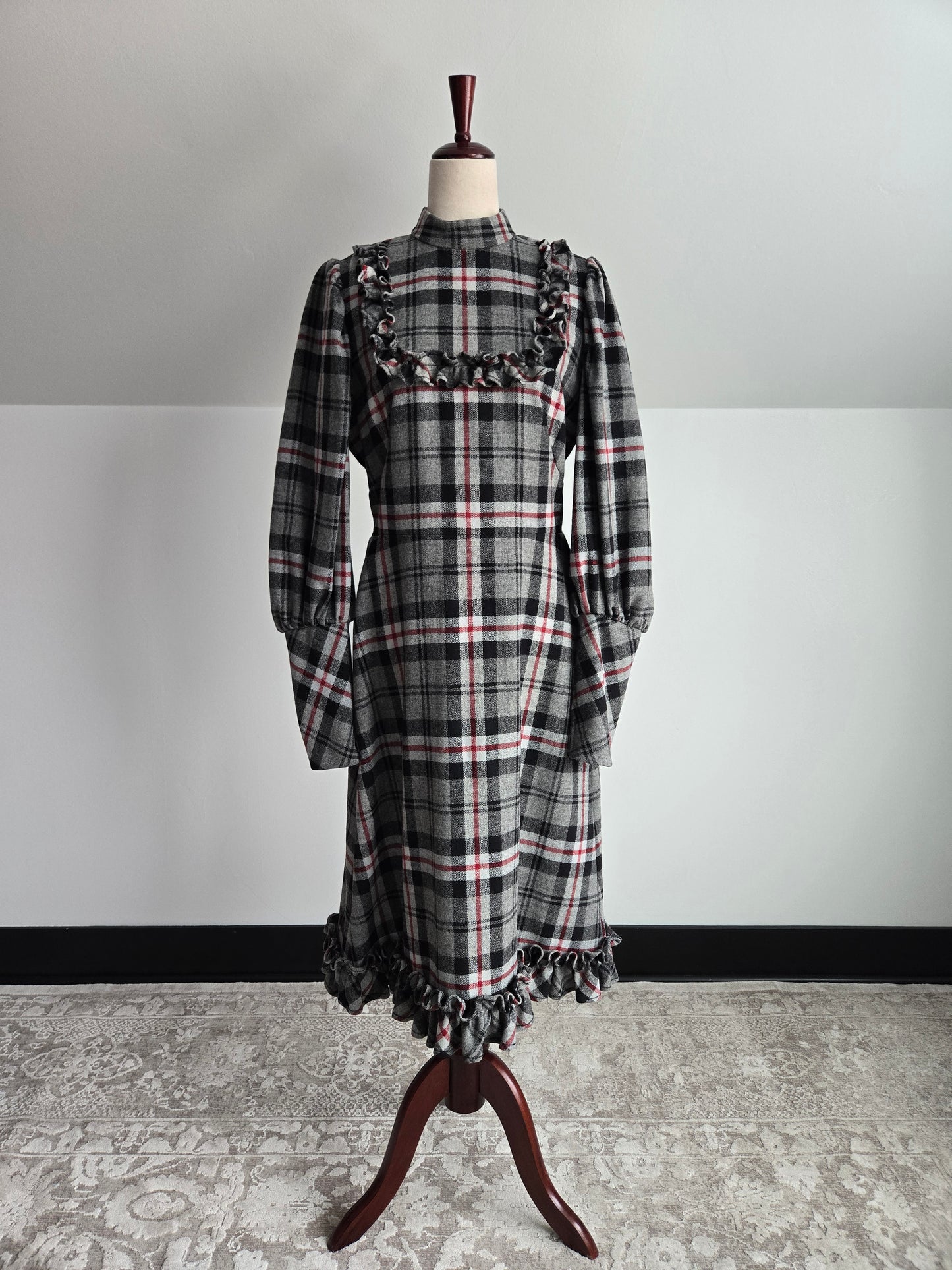 Vintage 70s Wool Plaid Dress - Medium