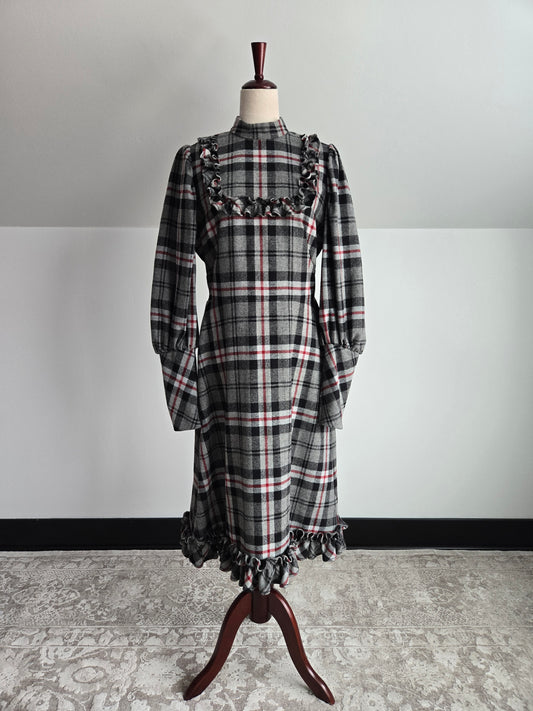 Vintage 70s Wool Plaid Dress - Medium
