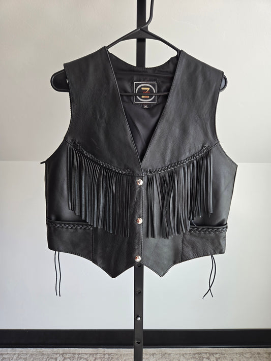 Zony Inc Black Genuine Leather Fringe Vest - XL