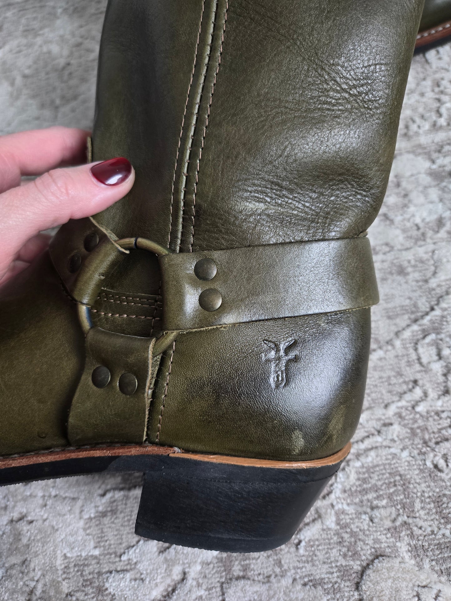 Frye Olive Green Leather Harness Boots - Size 10 (womens)