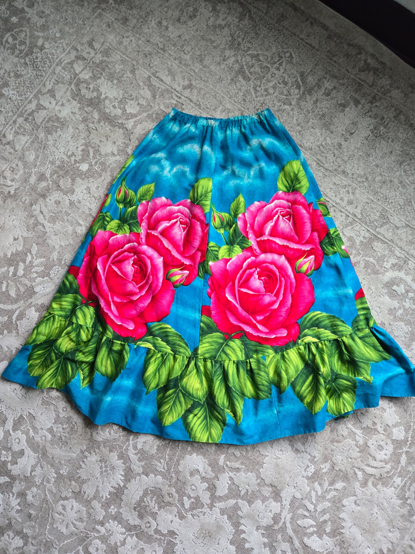 Vintage Barkcloth Large Flower Skirt - XS-M