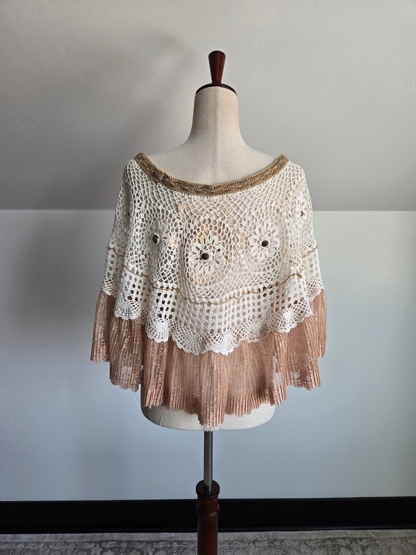 Hand Crafted Lace Capelet made of Vintage Doily - OS