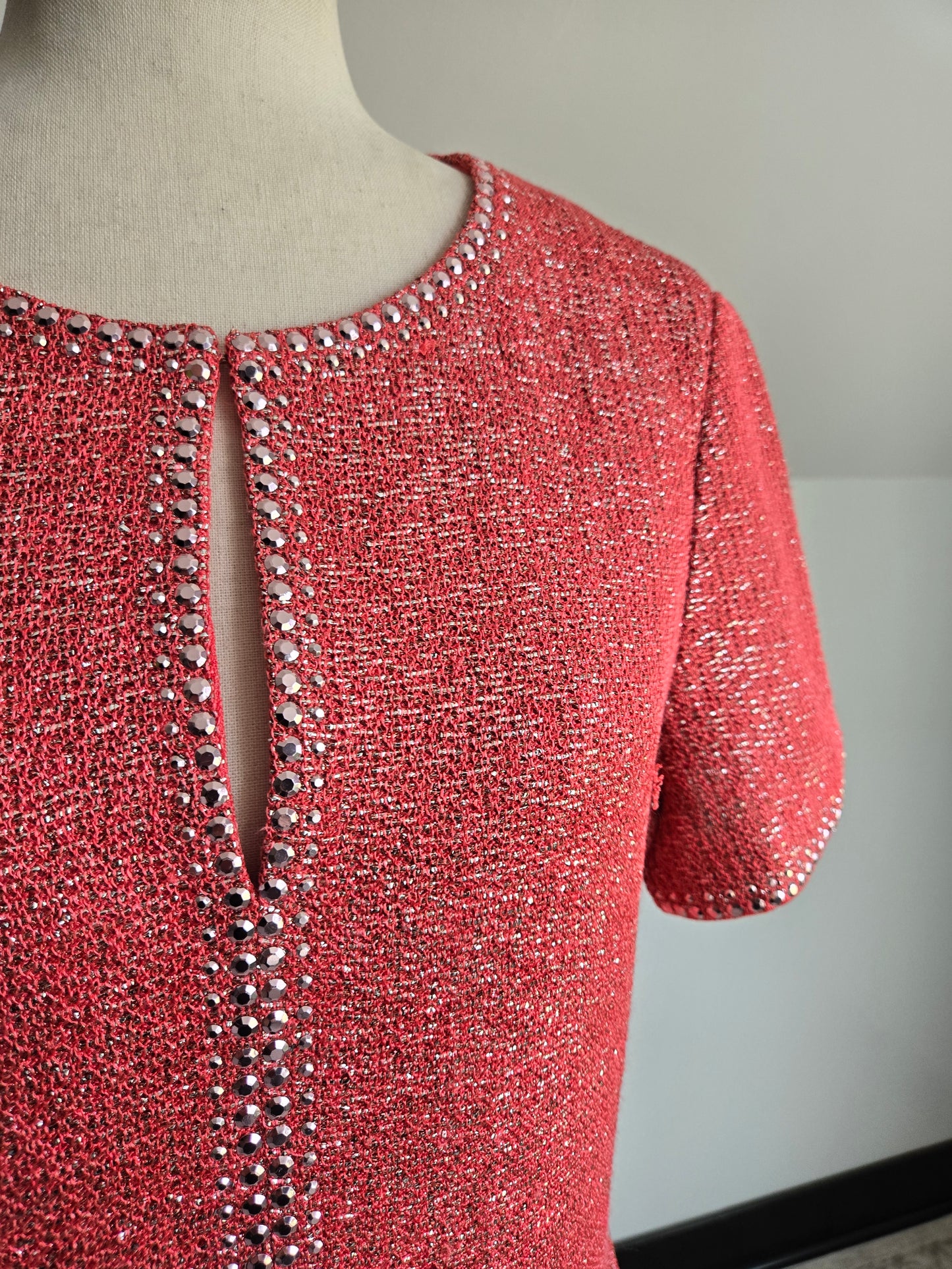 St John Pink Metallic Knit Dress - Size 12