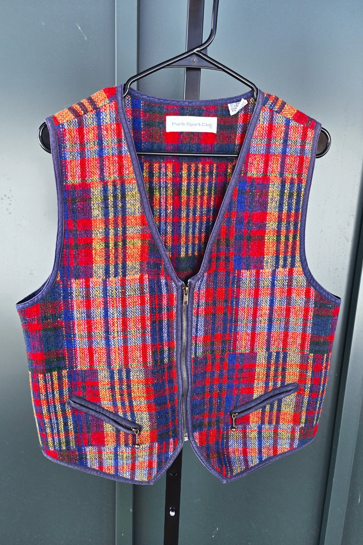 Paris Sport Club Vintage Wool Plaid Vest - medium