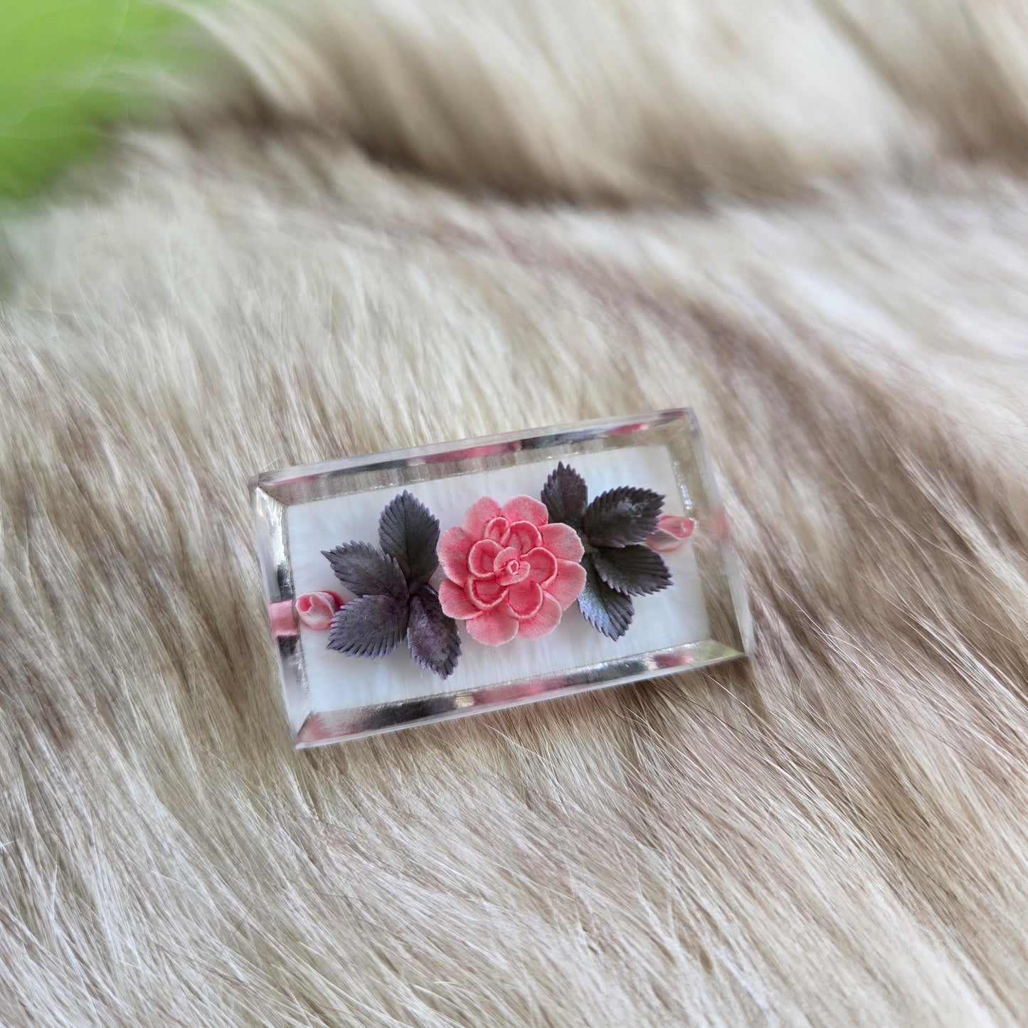 Lucite Encased Floral Vintage Brooch