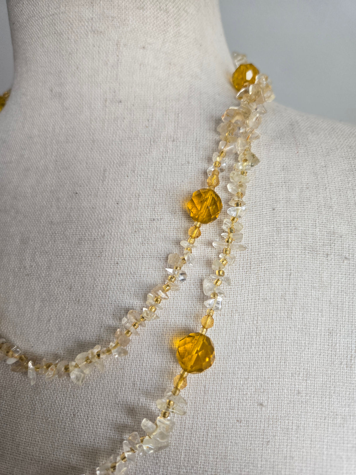 Genuine Citrine and Crystal Long Necklace