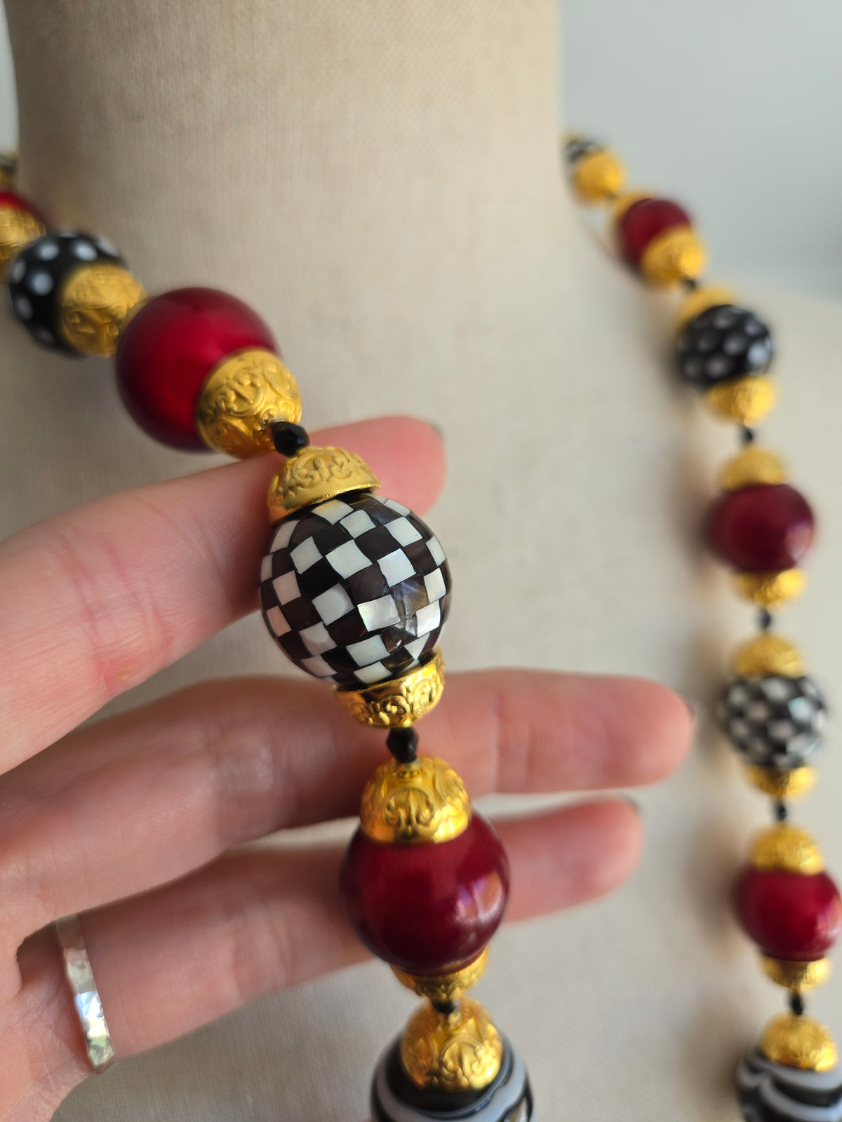 Chunky Checkers and Polka Dots Statement Necklace