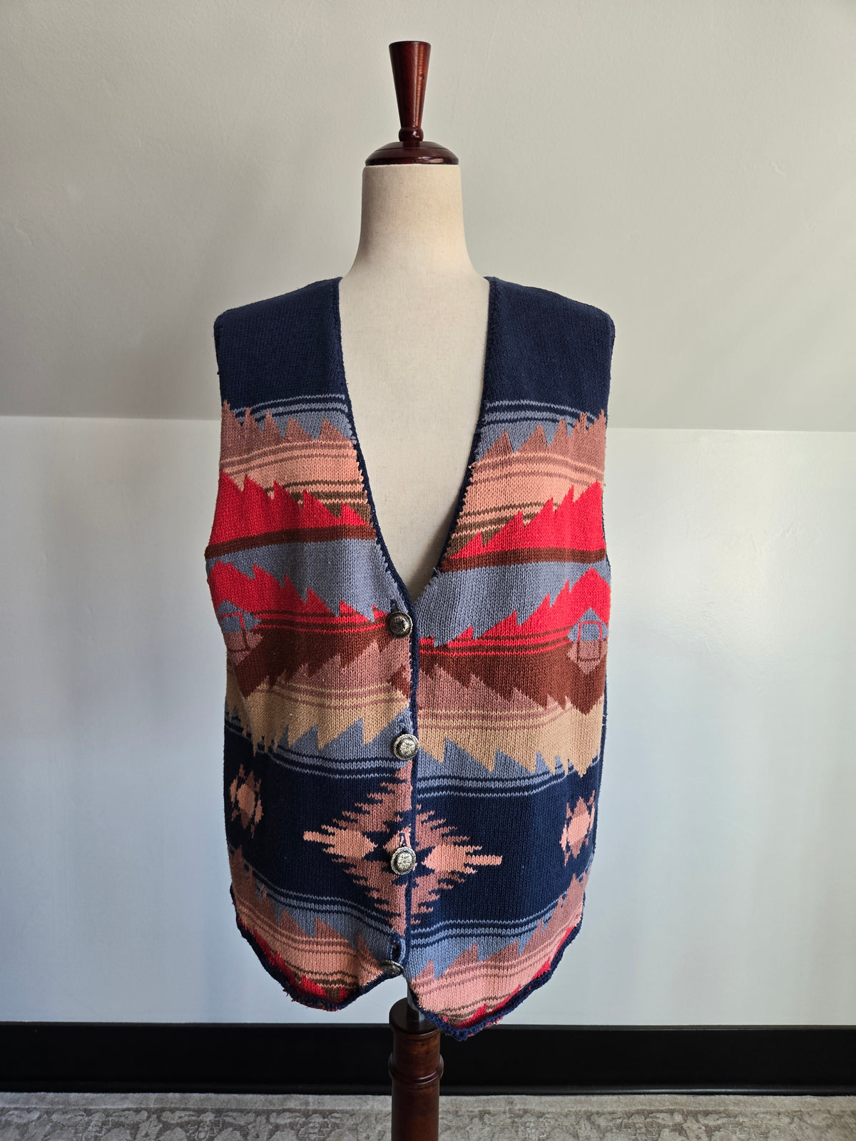 Vintage 90s Linen/Cotton Western Knit Vest - L/XL