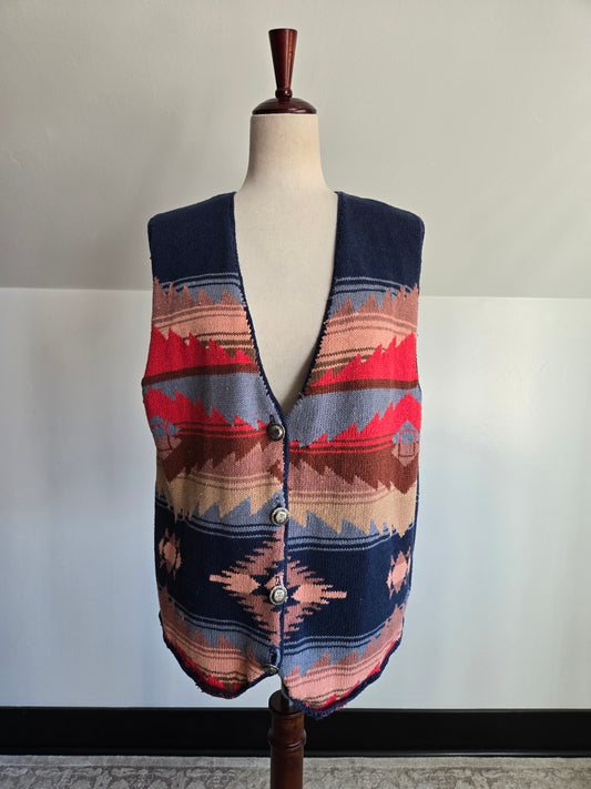 Vintage 90s Linen/Cotton Western Knit Vest - L/XL