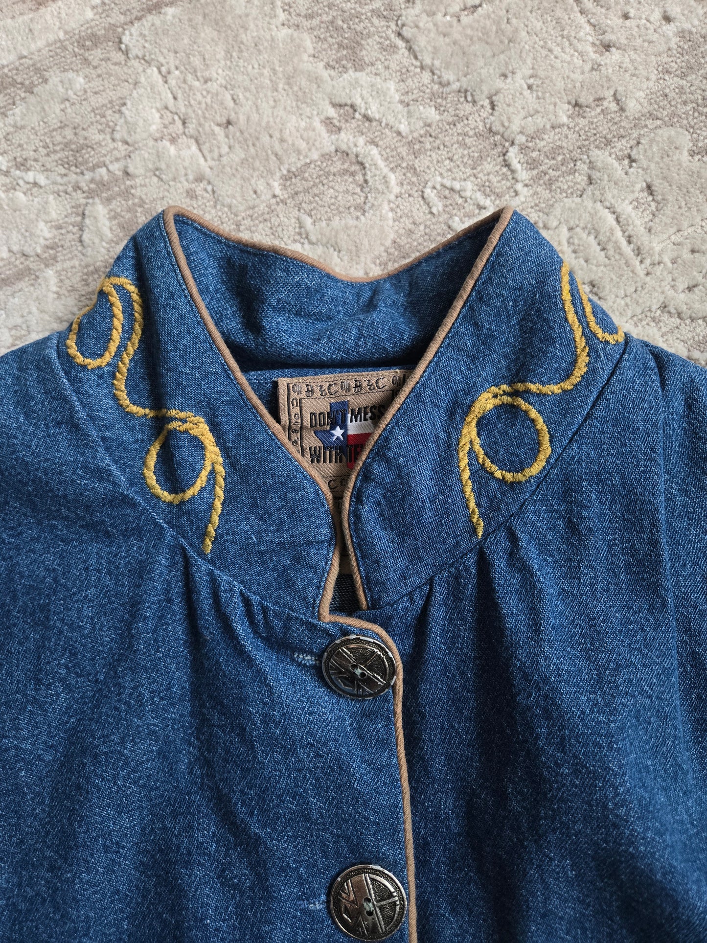 Happy Trails Embroidered Denim Western Jacket with Fringe - Medium