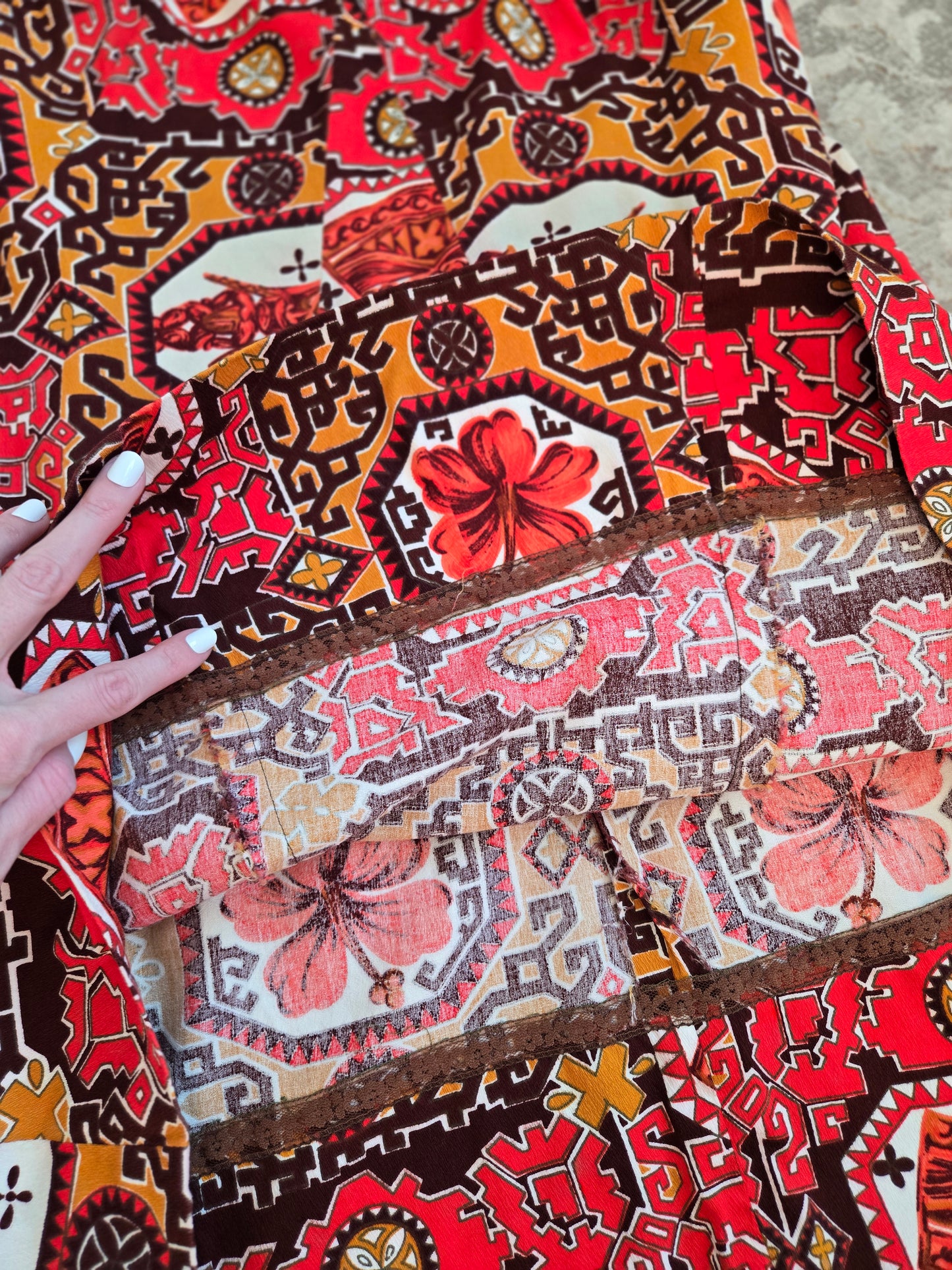 Vintage Barkcloth Red Hawaiian Print Dress - XL