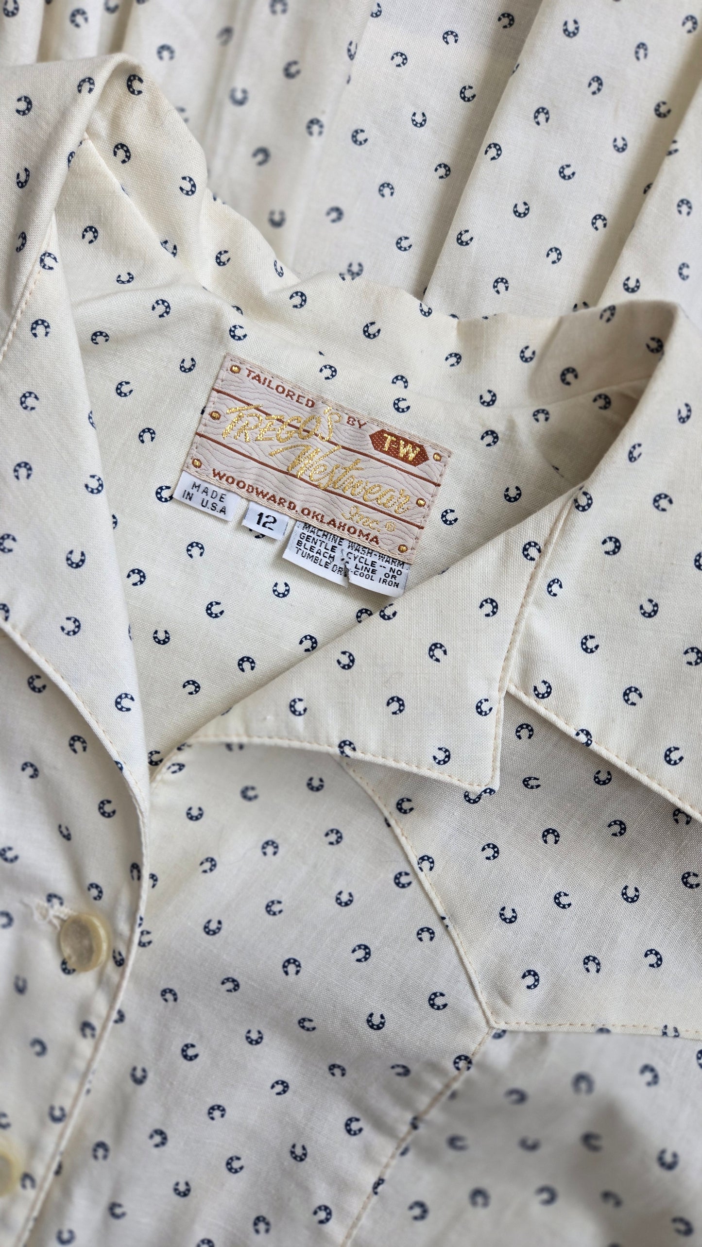 Trego's Westwear Vintage Cotton Dress with Horseshoe Print - Large
