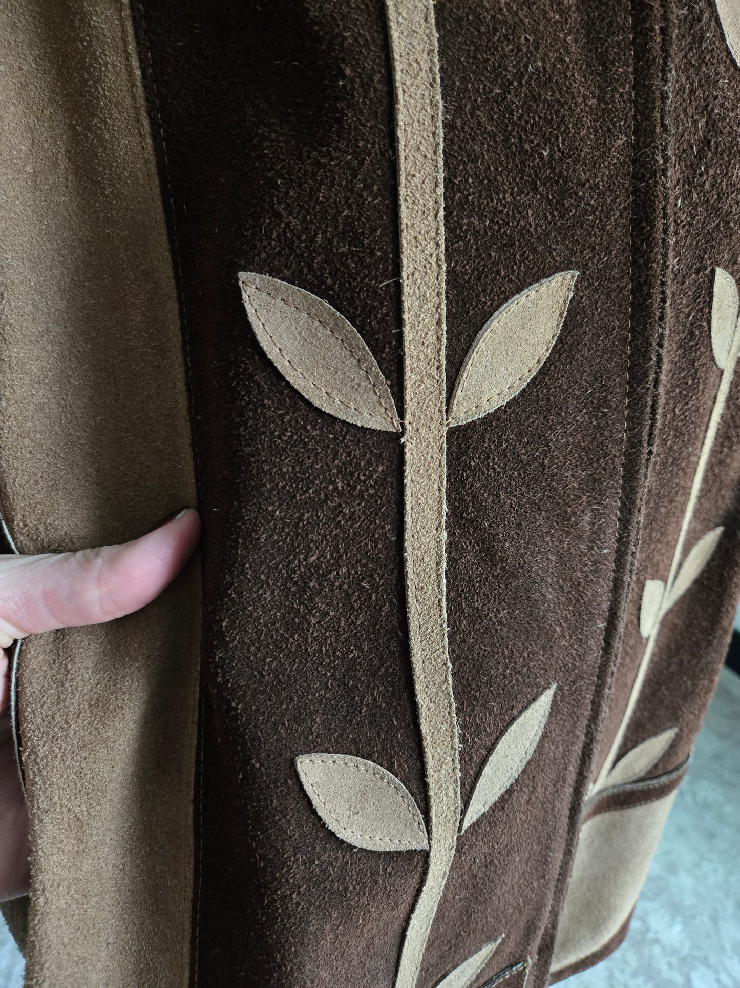 Vintage 1970s Patchwork Flowers Suede Leather Poncho - Small